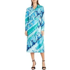 Donna Morgan 0 Printed Collared Neckline Long Sleeve Faux‎ Wrap Midi Shirt Dress